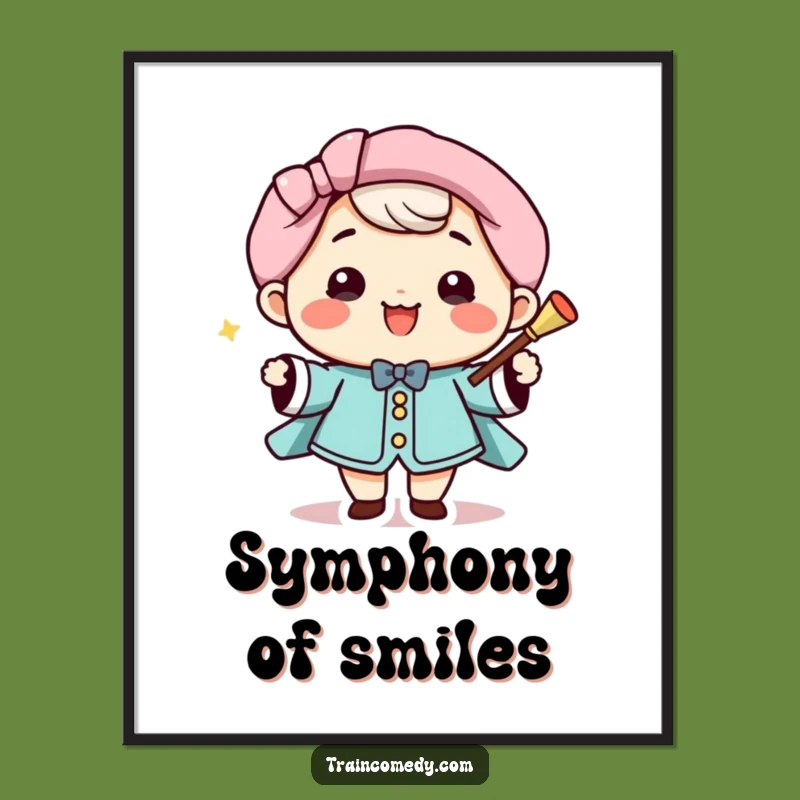 Funny Kawaii Conductor Poster: Smiling character art, a perfect funny gift for music rooms.