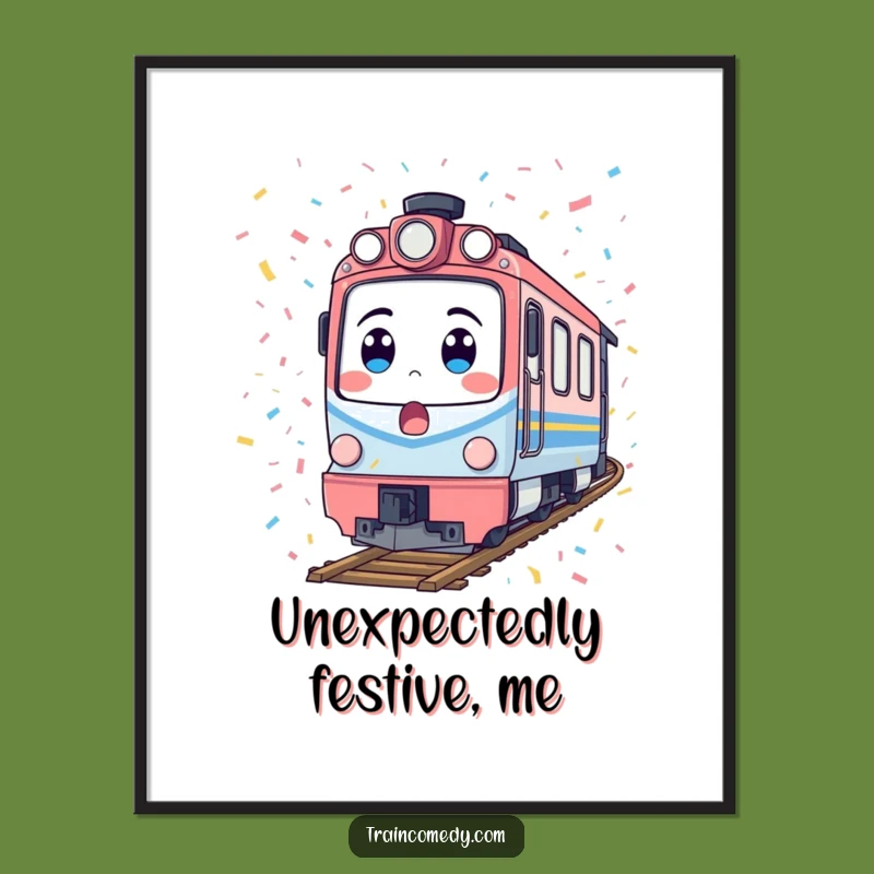 Funny Surprised Train Poster - Festive Confetti Locomotive Art Gift