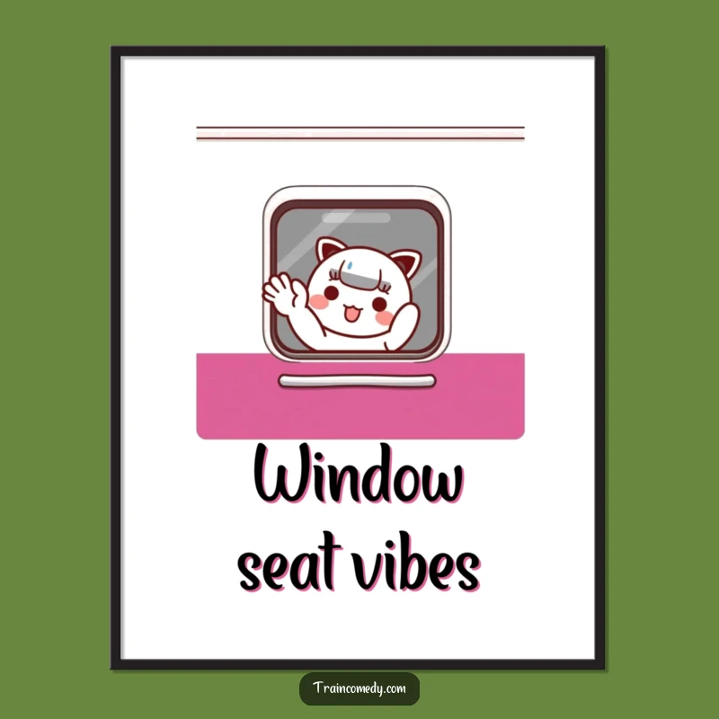 Funny Kawaii Train Poster: Charming waving character art, a perfect funny gift for walls.