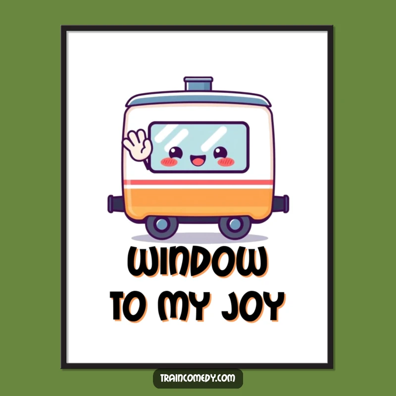 Funny Happy Train Car Poster - Kawaii Waving Art Print