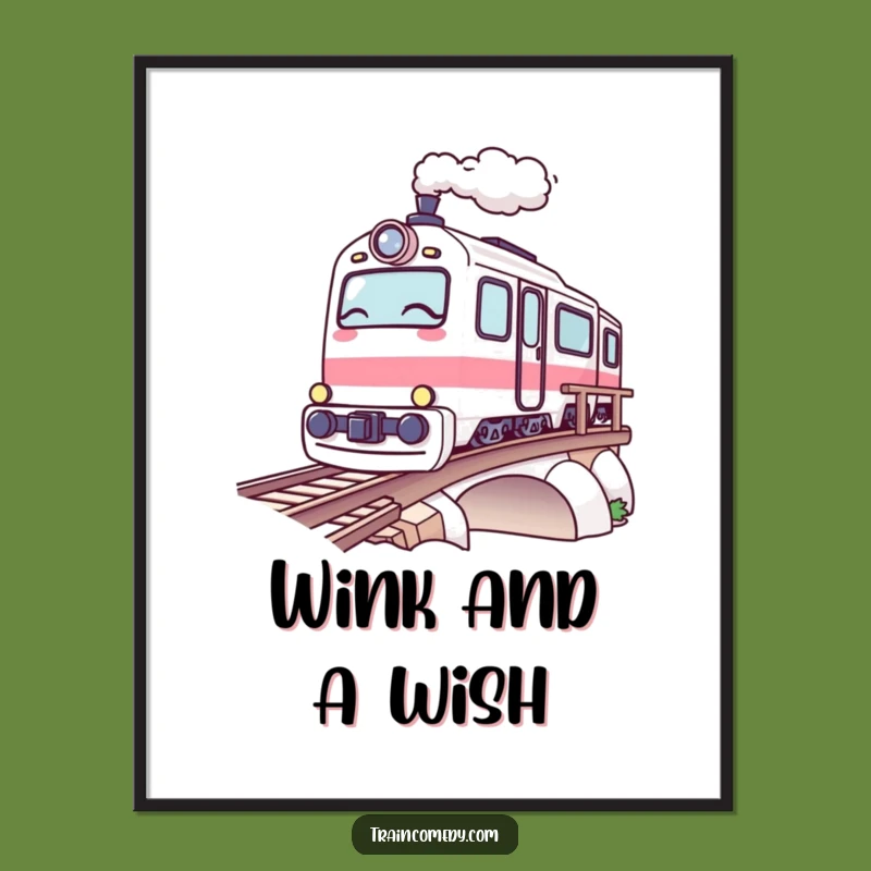 Funny Kawaii Train Poster: Winking Bridge Art, Hilarious Wall Decor Funny Gift!