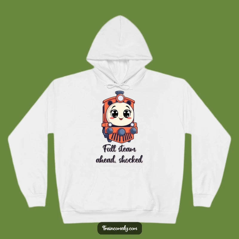 Funny Surprised Train Engine Hoodie: Cozy Express Wear, Perfect Funny Gift