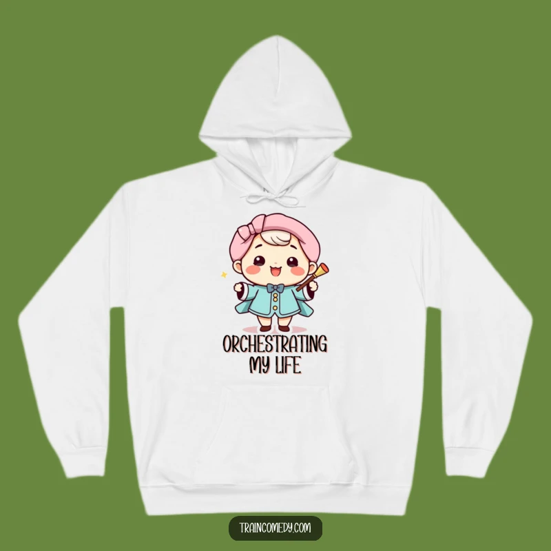 Funny Kawaii Conductor Hoodie: Cozy smiling character sweatshirt, a perfect funny gift for music fans.