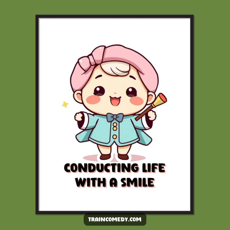 Free Printable Kawaii Conductor Art: Smiling Character Wall Decor Downloadable Gift