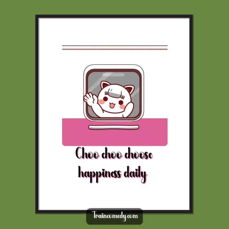 Free Printable Kawaii Train Art: Playful Waving Character Wall Decor Downloadable Gift