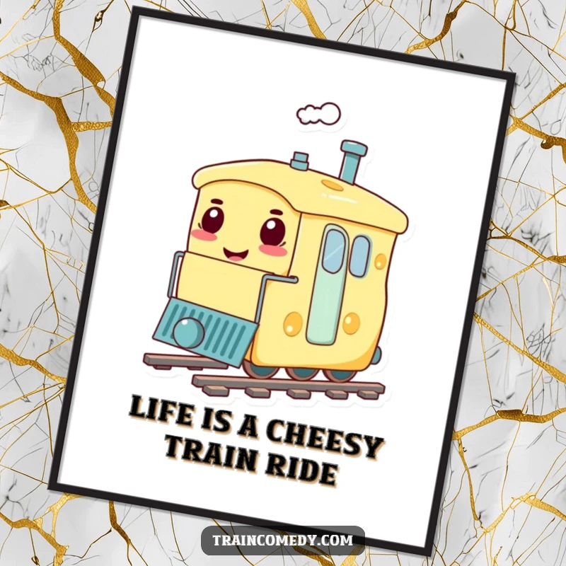 Funny Free Printable Wall Art: A giant, smiling cheese train carriage chugging along, bringing a whimsical and fun atmosphere.