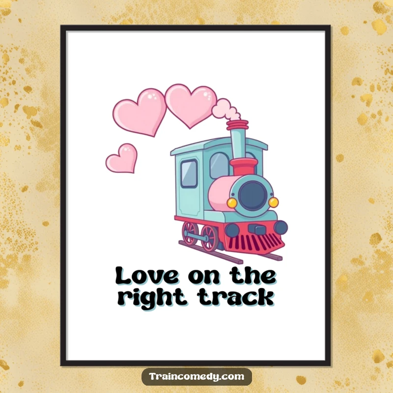 Funny Free Printable Wall Art of a Kawaii train car leaving a trail of heart-shaped smoke, adding a sweet and humorous touch to any room.