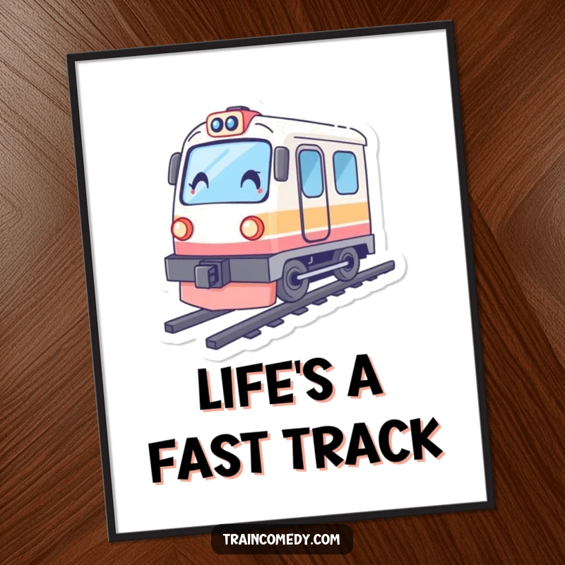 Funny Free Printable Wall Art: A train character tilted dramatically, conveying a sense of high speed and energetic movement.