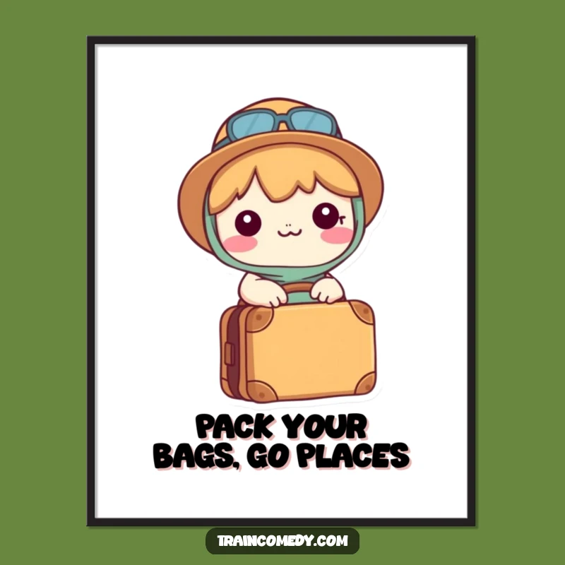 Funny Free Printable Wall Art: Kawaii Traveler Ready for Adventure!