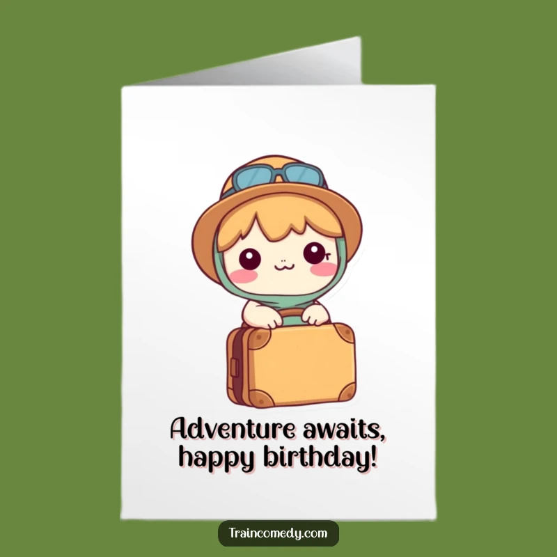 Free Printable Birthday Card: Adventure Awaits with this Happy Kawaii Traveler!