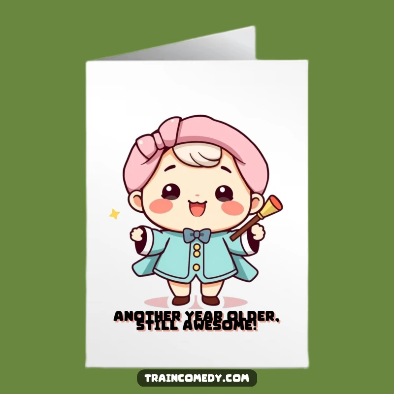 Free Printable Kawaii Conductor Card: Smiling Character Birthday Conducting Fun Downloadable