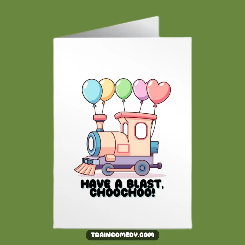 Free Printable Birthday Card: Whimsical Train Adventure - Festive Balloon Downloadable Gift