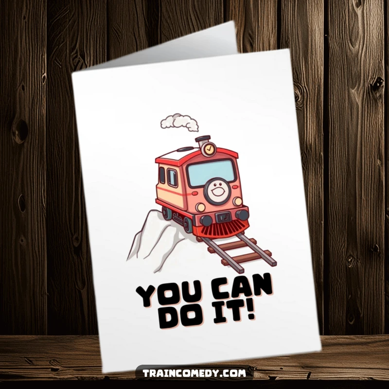 Funny Free Printable Birthday Card: A determined train chugs uphill, symbolizing perseverance for a birthday.