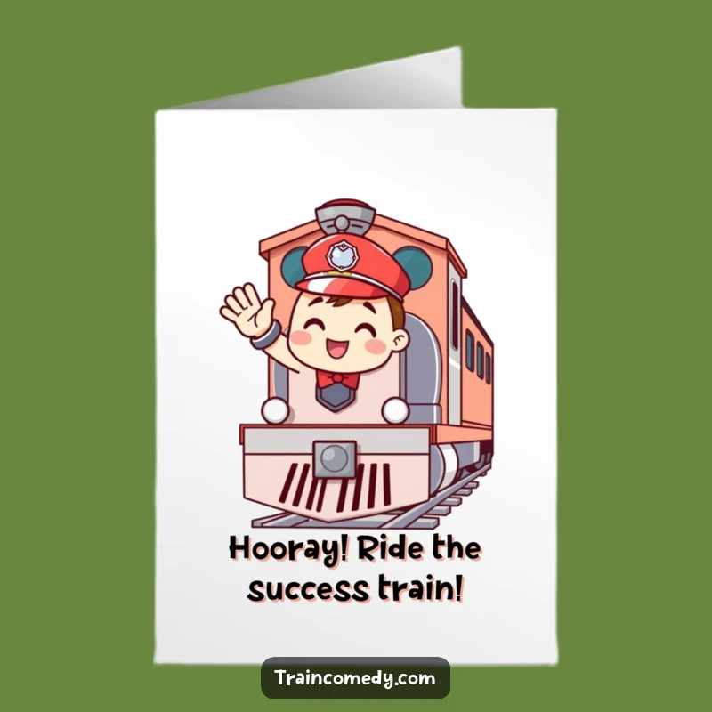 Free Printable Congrats Card: Waving Conductor, Humorous Downloadable Gift for New Journeys