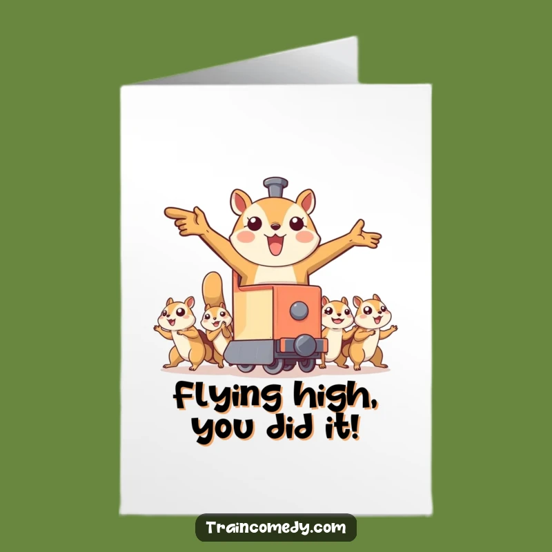 Free Printable Flying Squirrel Train Congrats Card: Soaring Success, Downloadable Joy!