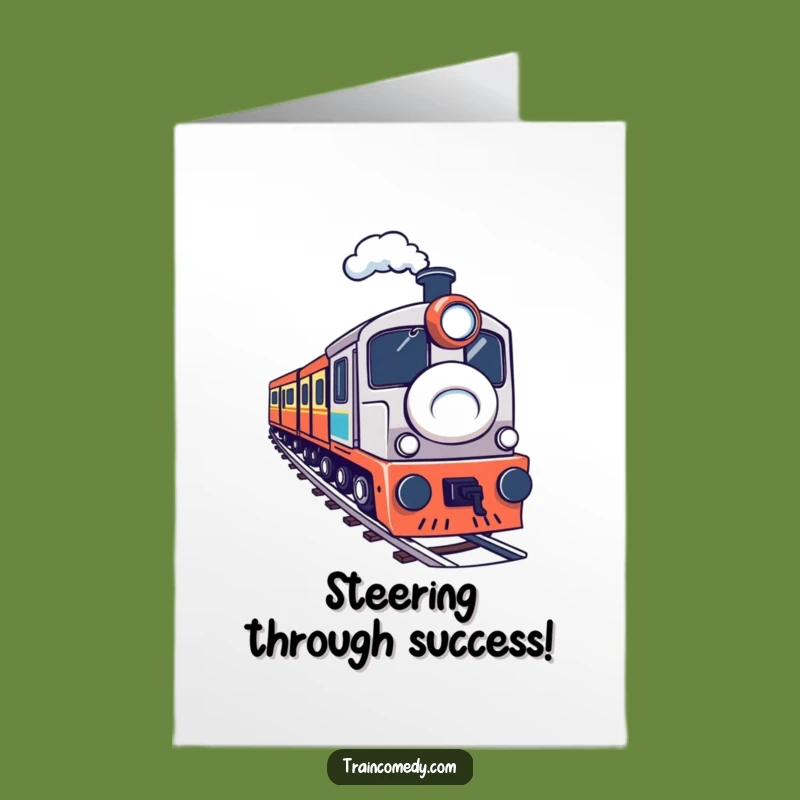 Free Printable Congrats Card: Train Tackles Curve - Funny Downloadable Success!