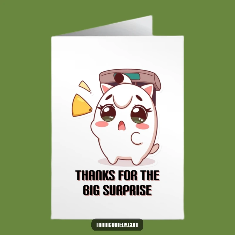 Free Printable Kawaii Surprise Card: Wide-eyed Thanks Downloadable Gift of Gratitude