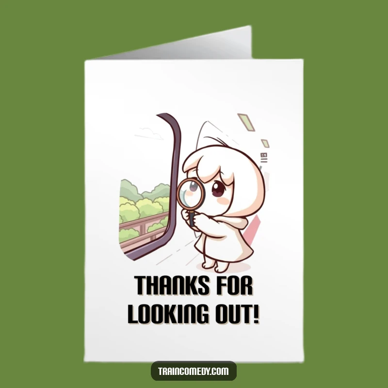 Free Printable Thank You Card: Curious Train Window Observer - Funny Downloadable Gift