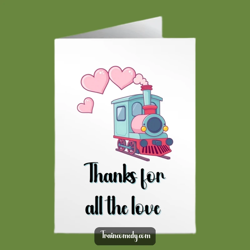 Free Printable Thank You Card: Kawaii Train Hearts Funny Downloadable Gift