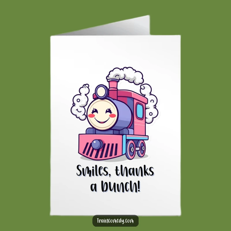 Free Printable Thank You Card: Smiley Smoke Train, Funny Downloadable Gift for Grateful Cheers