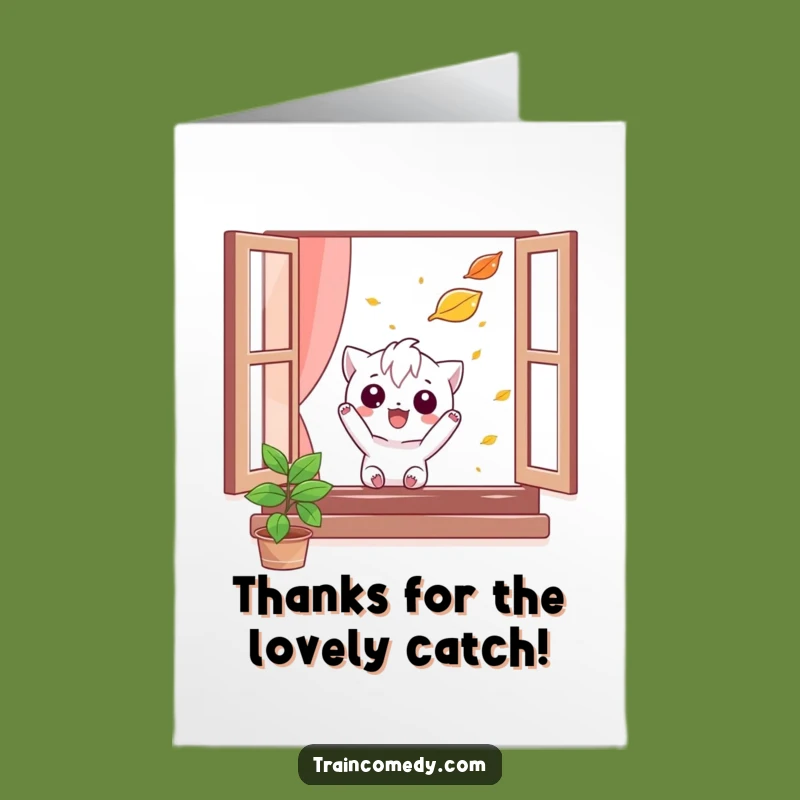 Free Printable Thank You Card: Mischievous Character Leaf Chase, Downloadable Gift