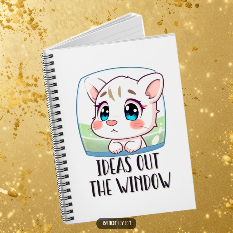 Funny notebook with a character pressing its nose to glass, watching the scenery, perfect for documenting observations and creative thoughts.