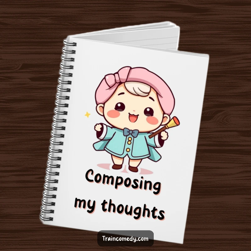 Funny Notebook: Smiling Kawaii conductor with baton, perfect for jotting down musical ideas or daily notes, a cute funny gift.