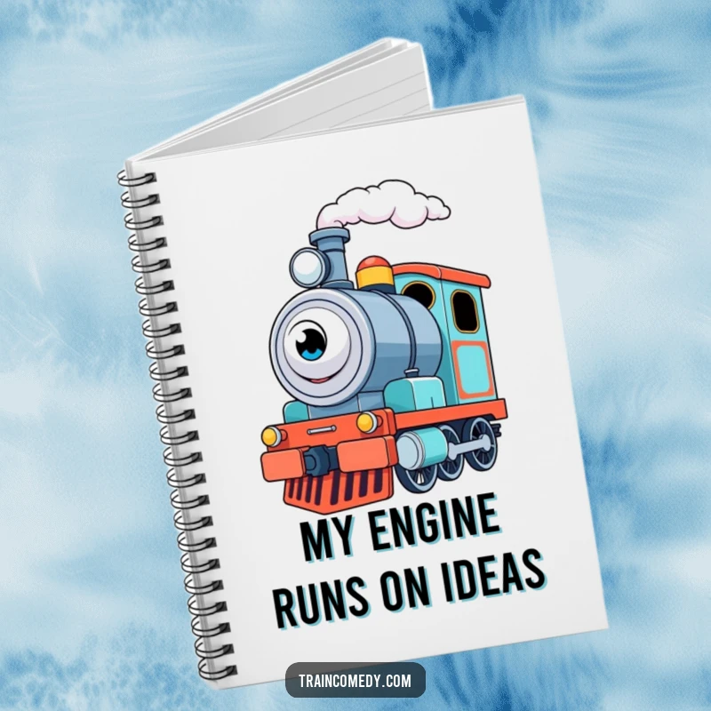 Funny Train Engine Notebook: A determined train engine puffs steam, inspiring focused thoughts and humorous note-taking.