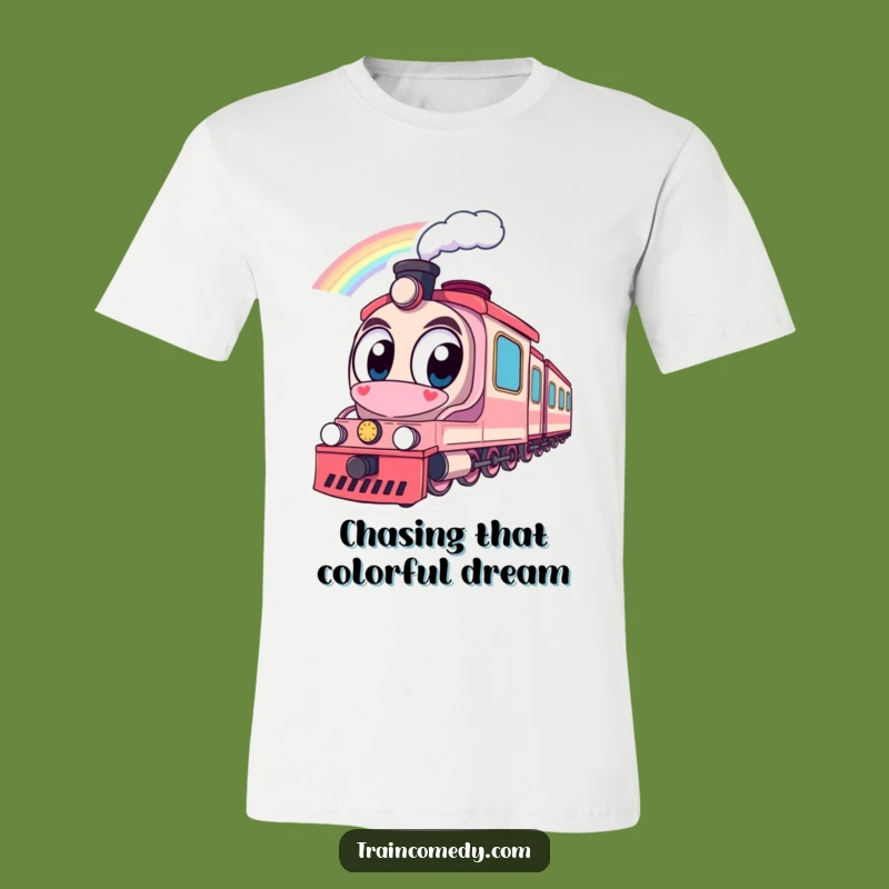 Funny Train Rainbow T-Shirt: Large Eyes Witness Wonder, Great Gift for Optimists