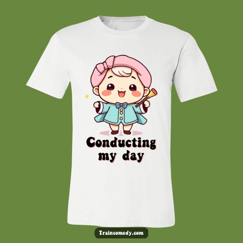 Funny Kawaii Conductor T-Shirt: Smiling character shirt, a perfect funny gift for maestros.