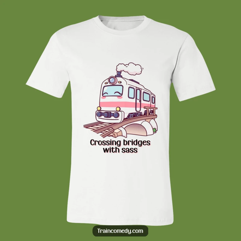 Funny Kawaii Train T-Shirt: Winking Bridge Rider Tee, Hilarious Journey Funny Gift!