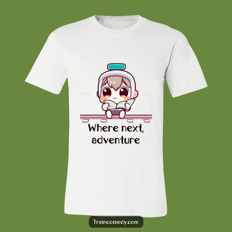 Funny Kawaii Train Map T-Shirt: Curious character shirt, a perfect funny gift for explorers.