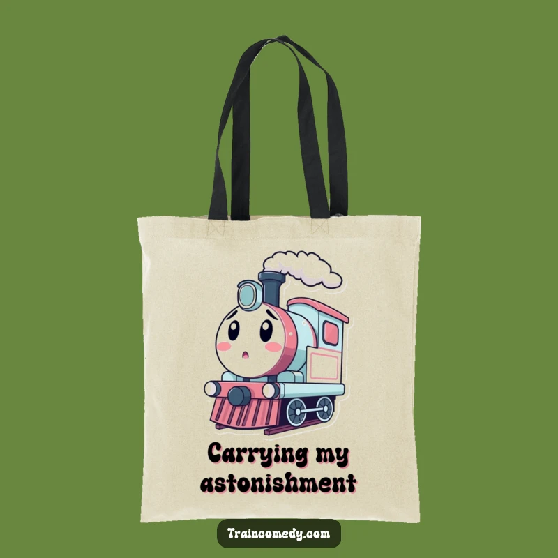 Funny Surprised Train Tote Bag - Kawaii Engine Surprise Carryall