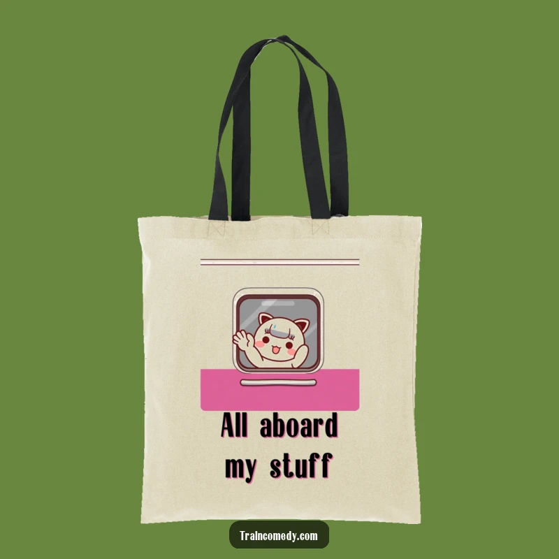Funny Kawaii Train Tote Bag: Stylish waving character bag, a perfect funny gift for errands.