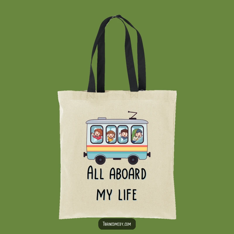 Funny Whimsical Train Tote Bag, Spacious Windows, Waving Passengers - Carry Fun!