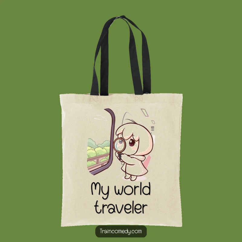 Funny Tote Bag: Curious Train Observer, Magnifying Details, Perfect Funny Gift